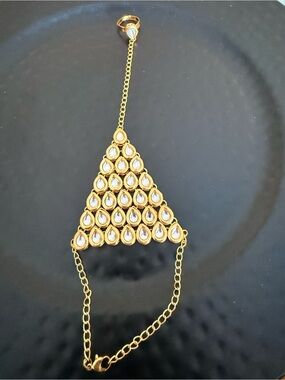 Gold Teardrop Kundan Hand Harness - Women Jewelry